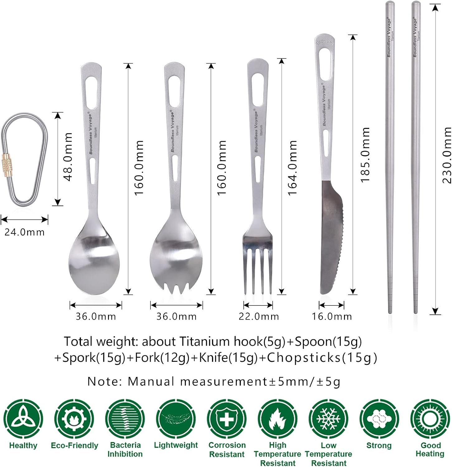 Boundless Voyage Titanium Cutlery Set Lightweight Utensils Portable Tableware Knife Spork Chopsticks Spoon Fork for Home Travel Camping Titanium Cutlery Set image number 4