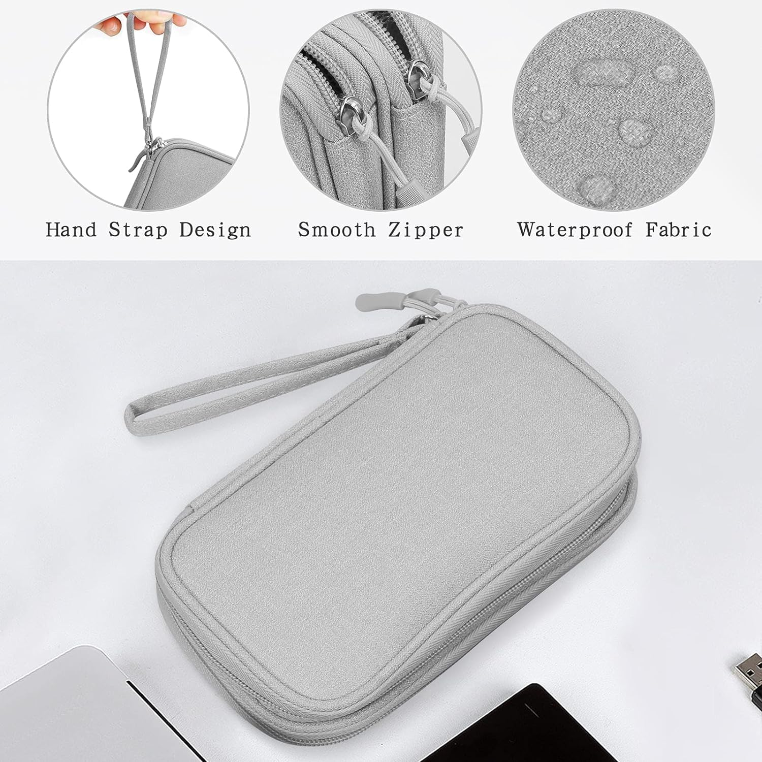 Electronics Accessories Cases, Travel Cable Organizer Pouch Bag, Portable Waterproof Double-Layer All-In-One Storage Bag, Charger&Usb Cable/Power Bank/Magic Mouse/Earphones (Grey) image number 1
