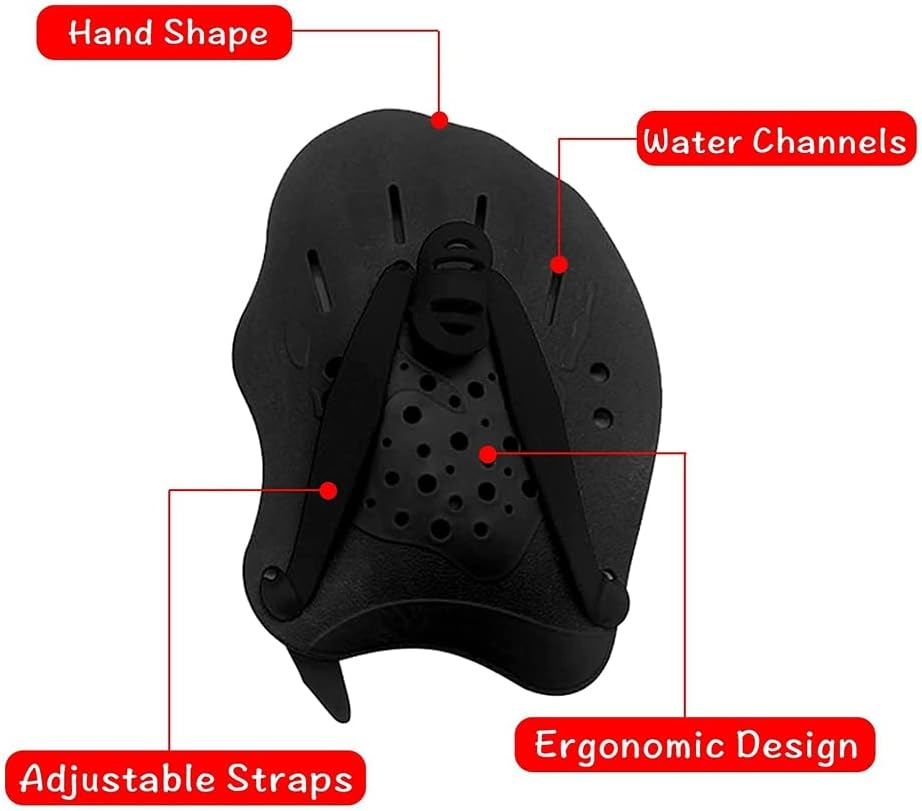 Swimming Training Hand Paddles,With Adjustable Straps, Swimming Training Aid,For Adults Kids Unisex Black image number 3