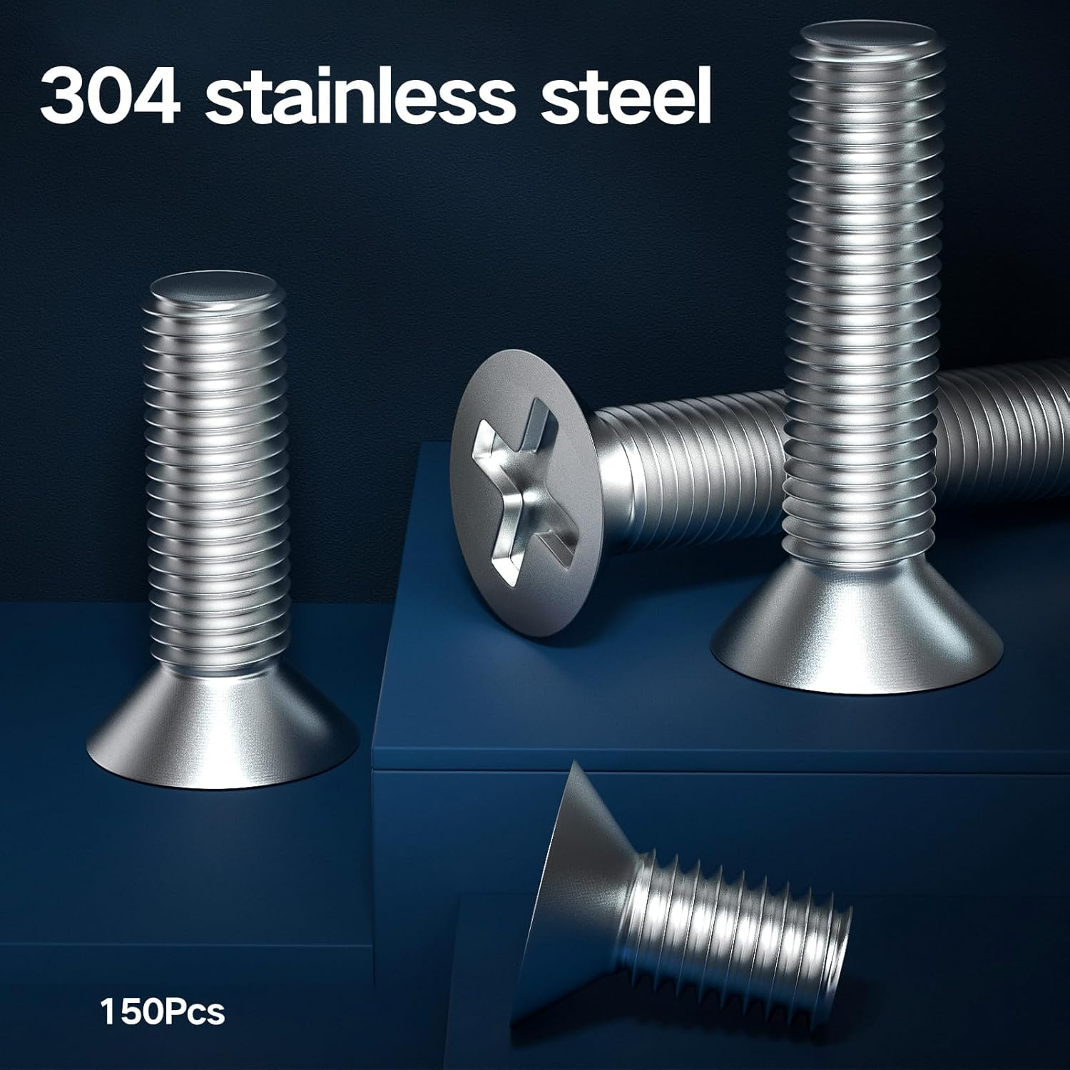 M4 Flat Head Machine Screws 150Pcs Metric Fastener 304 Stainless Steel Countersunk Cross Machine Screw Fasteners Bolts Assortment Kit M4 X 6/8/10/12/16/18/20/25/30/35/40Mm