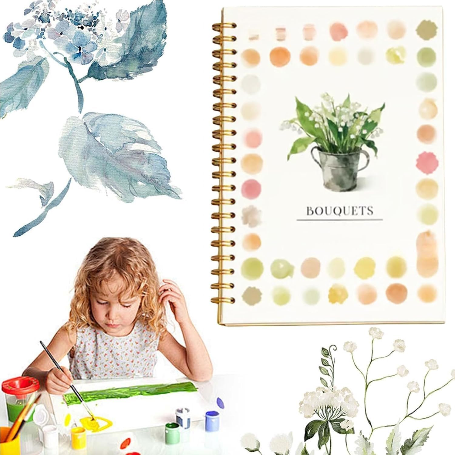 Water Colour Workbook for Adults&Beginners with 12-Color Paint Set and Brush - Premium Water Colour Painting Paper, Art Supplies Kit, Ideal Gift（Bouquets） - Garden image number 3