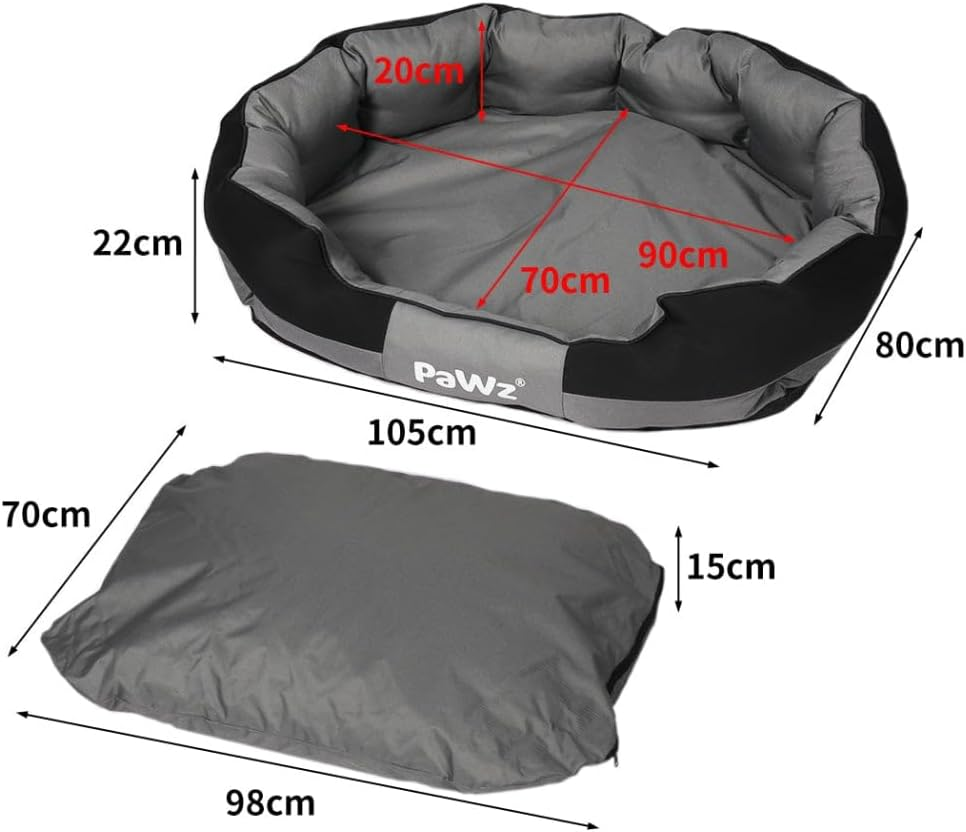 Pawz Waterproof Pet Dog Calming Bed Memory Foam Orthopaedic Removable Washable L, Dog Cat Sofa Bed with Head and Neck Support, Chew Proof Dog Bed, Pet Bed with Removable Cushion, Grey + Black image number 4