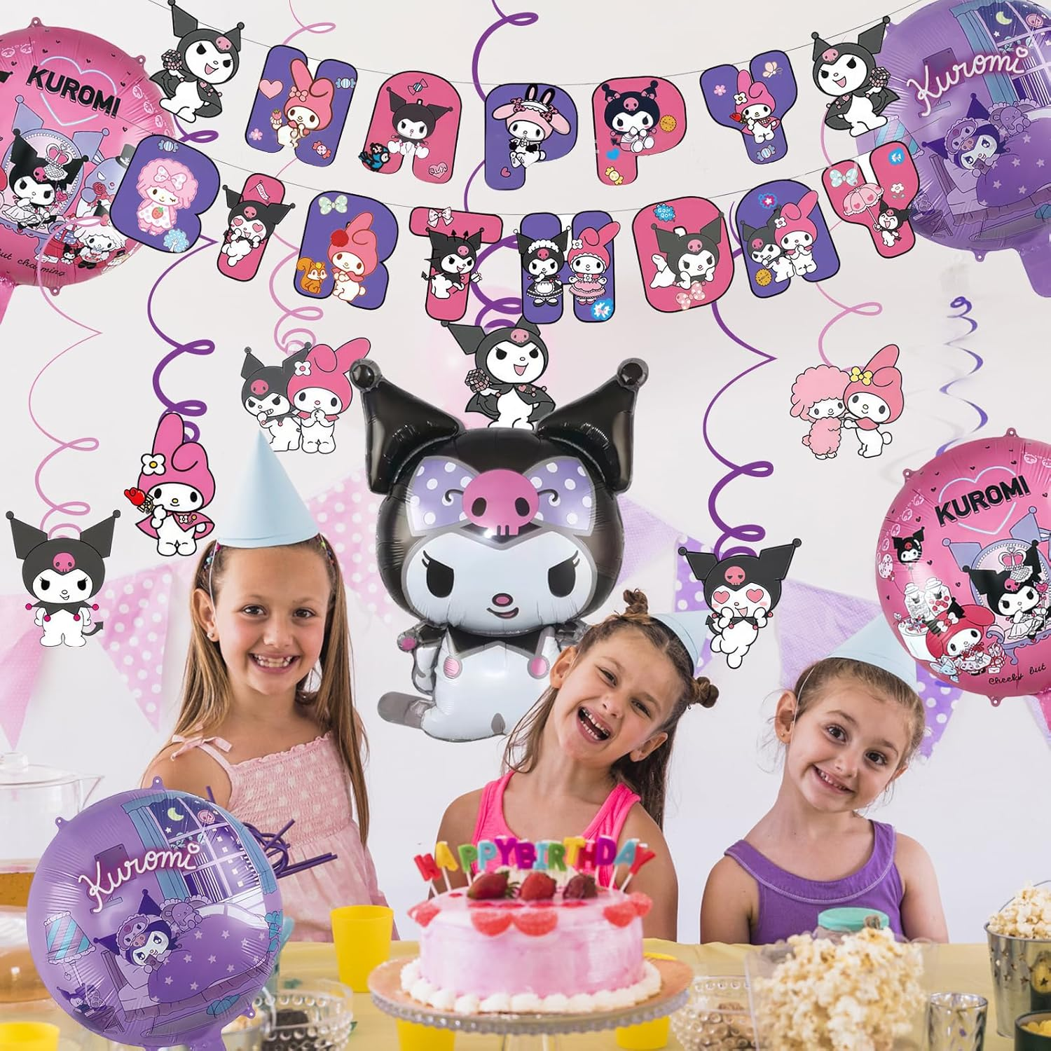 Cartoon Birthday Party Supplies, Cute Birthday Balloons Decoration for Girls, Happy Birthday Banner Larger Aluminium Film Balloons Themed Birthday Party Favor for Kids image number 4