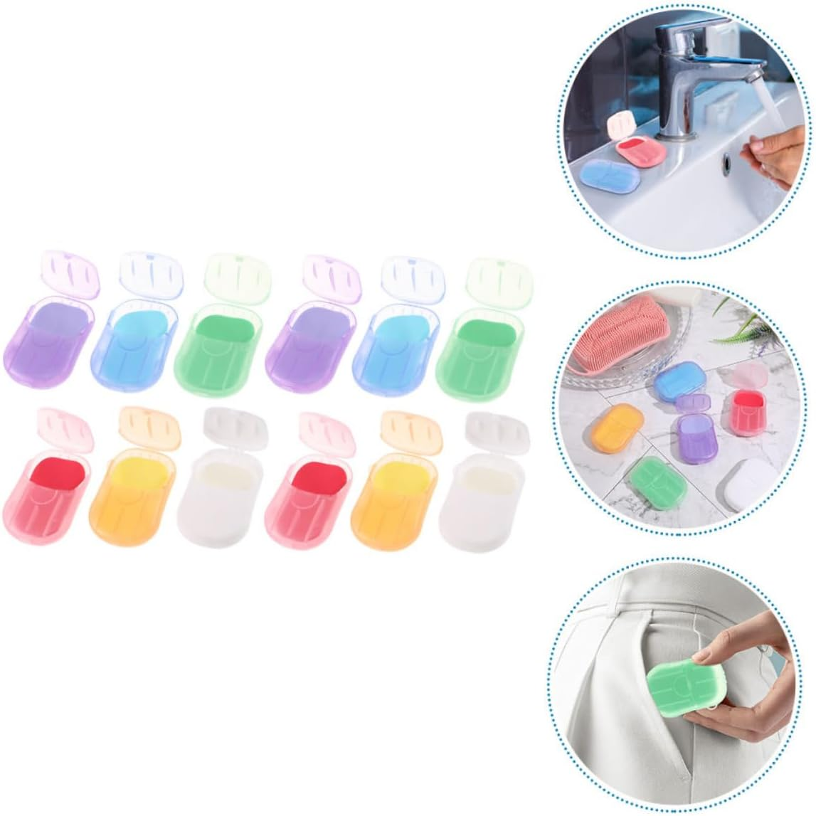 PLAFOPE Portable Soap Sheets for Traveling 12-Box Set Rose, Jasmine, Lavender, Milk, and Orange Scents &ndash; Lightweight Hand Soap Strips for Camping, Outdoor, Hiking, and Travel Use