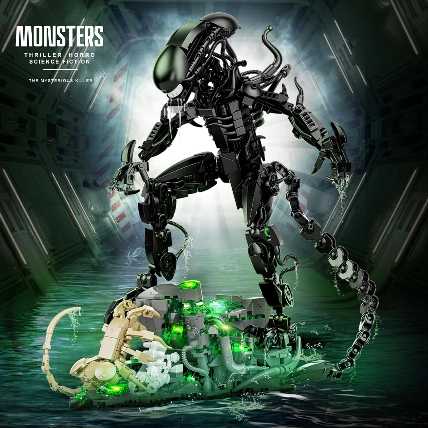 Xenomorph Action Figure with Facehugger Building Kit Compatible with  Sets for Adults, Horror Halloween Toys for Boys 8-12, 14 Years up (958 Pcs, with Led Light) image number 5