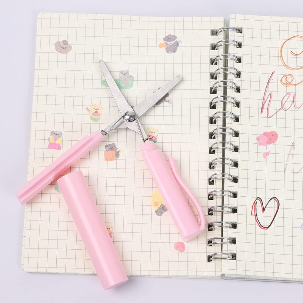 2 Pack Portable Pen Shape Scissors Small Paper Scissor Creative Safe Folding Scissors DIY Multifunction Paper Cutting Art Tool for Office School