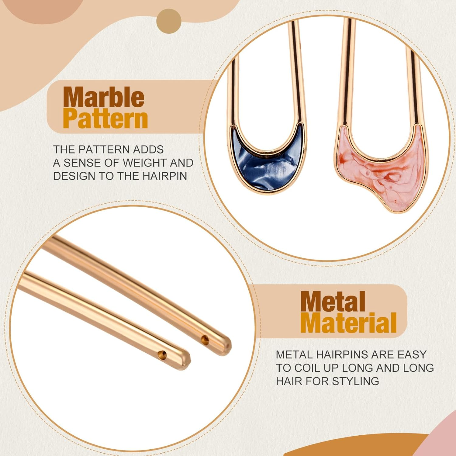 Chuangdi 4 Pieces U Shaped Hair Fork Vintage Metal Hair Pin Stick Elegant Headdress Accessory for Woman Girl(U Gold and Silver) image number 3