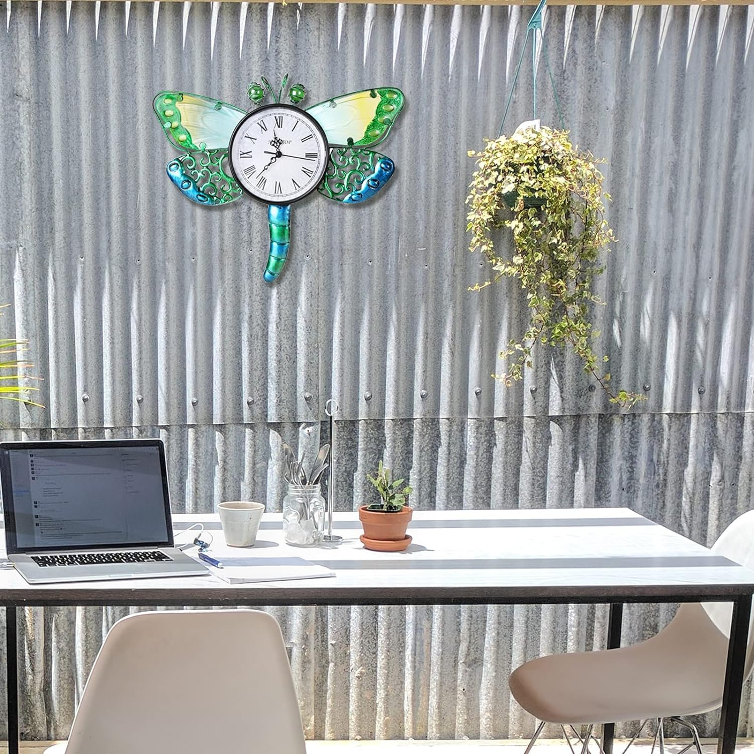 MUMTOP Indoor Outdoor Wall Clock Dragonfly Waterproof Wall-Mounted Clock for Patio Home Living Room Bedroom image number 5