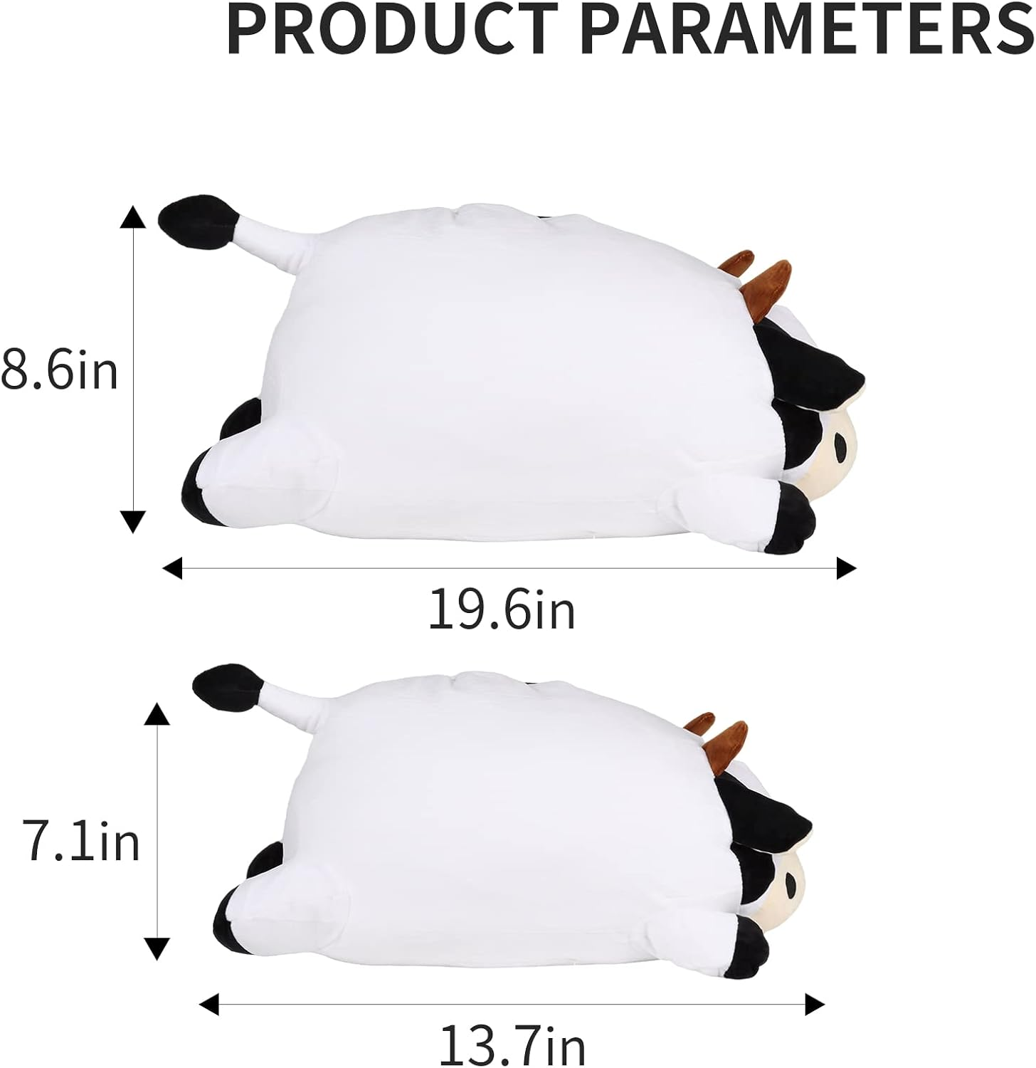 Cow Stuffed Animals Plush Throw Pillow, 13.7" Cute Super Soft Plushies Body Pillow, Kawaii Squishy Cow Plush Toy for Kids Children Xmas Birthday Gifts (Smiling Eyes) image number 6