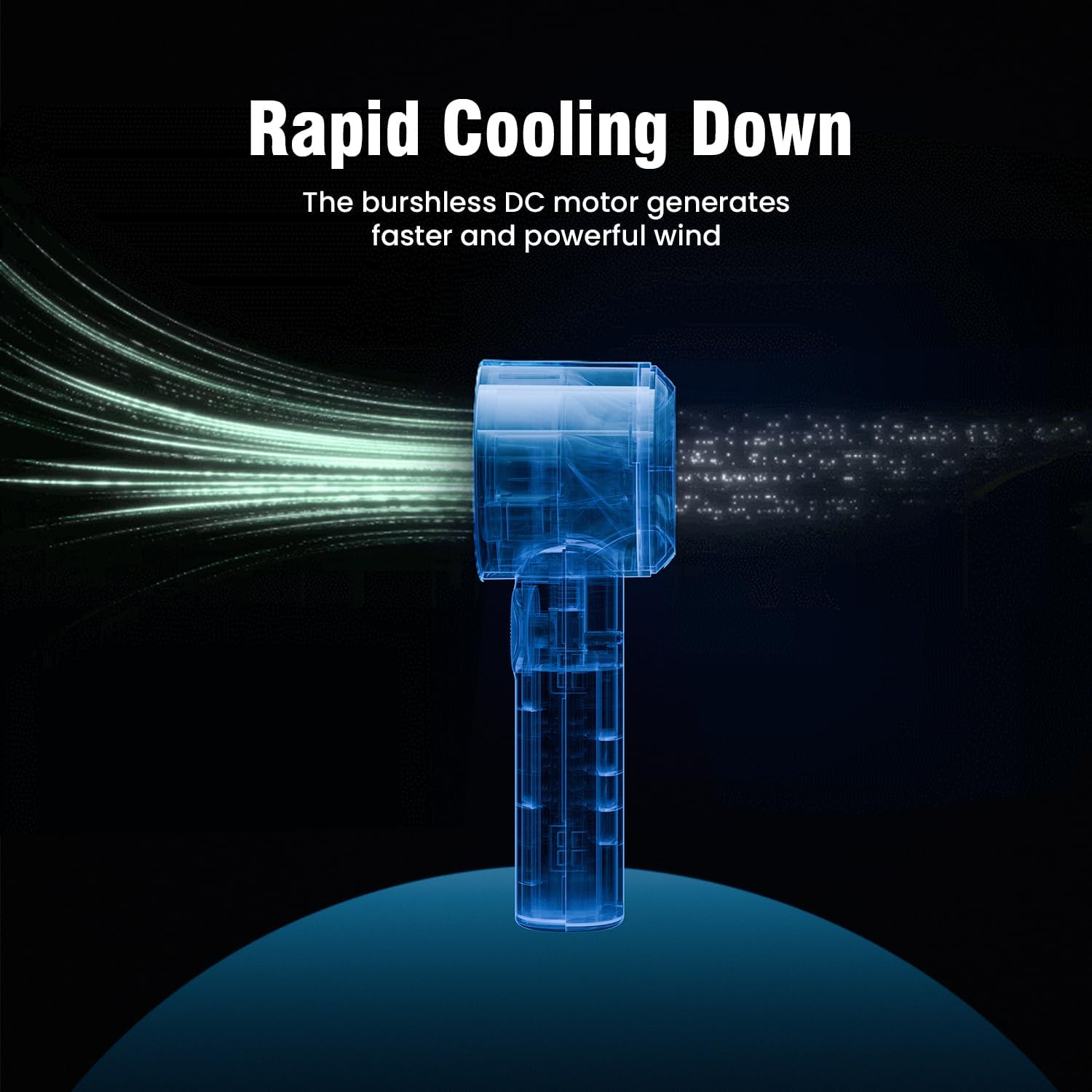 LEMOISTAR Handheld Turbo Fan(30 H Max Cooling Time), Mini Portable Hand Fan, USB Rechargeable Personal Fan, Battery Operated Small Pocket Fan 100 Speeds for Travel/Outdoor/Home/Office-Blue image number 6