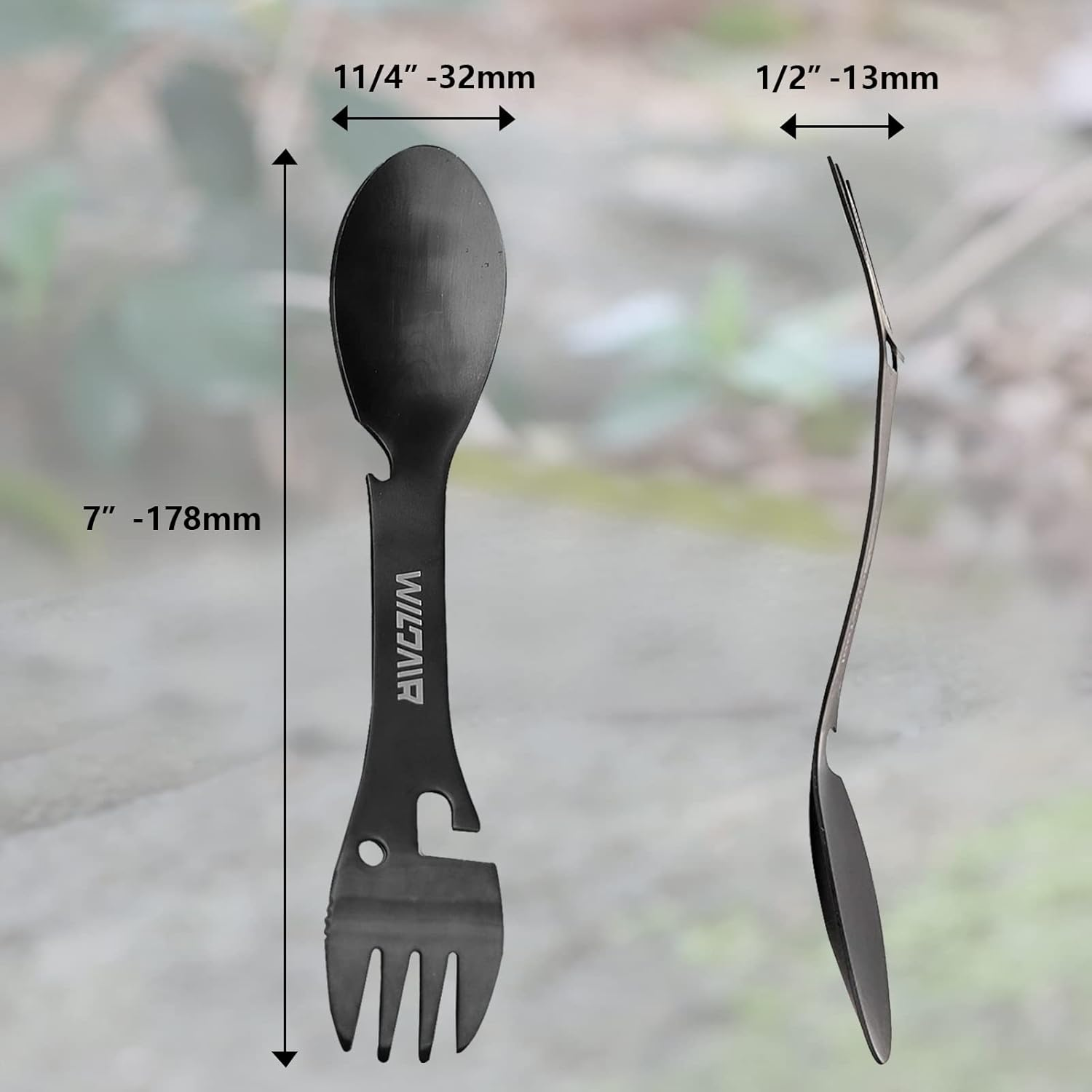 WILDAIR Stainless Steel Spork Camping Utensil with Knife Spoon Fork Bottle Can Opener 5 In1 Functional Multi Flatware image number 4