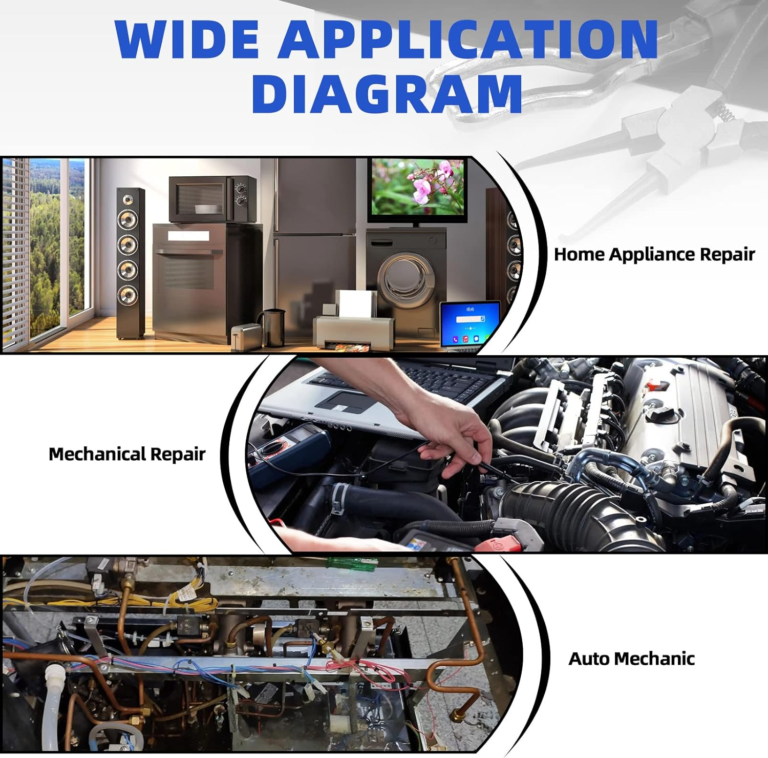 Glarks 10Pcs Fuel Line Pliers Kit, 9 Inch Fuel Filter Calipers and Hose Pipe Clamp Disconnect Release Removal Pliers and 4 in 1 Snap Ring Pliers with 7Pcs AC Fuel Line Disconnect Tool Set image number 4