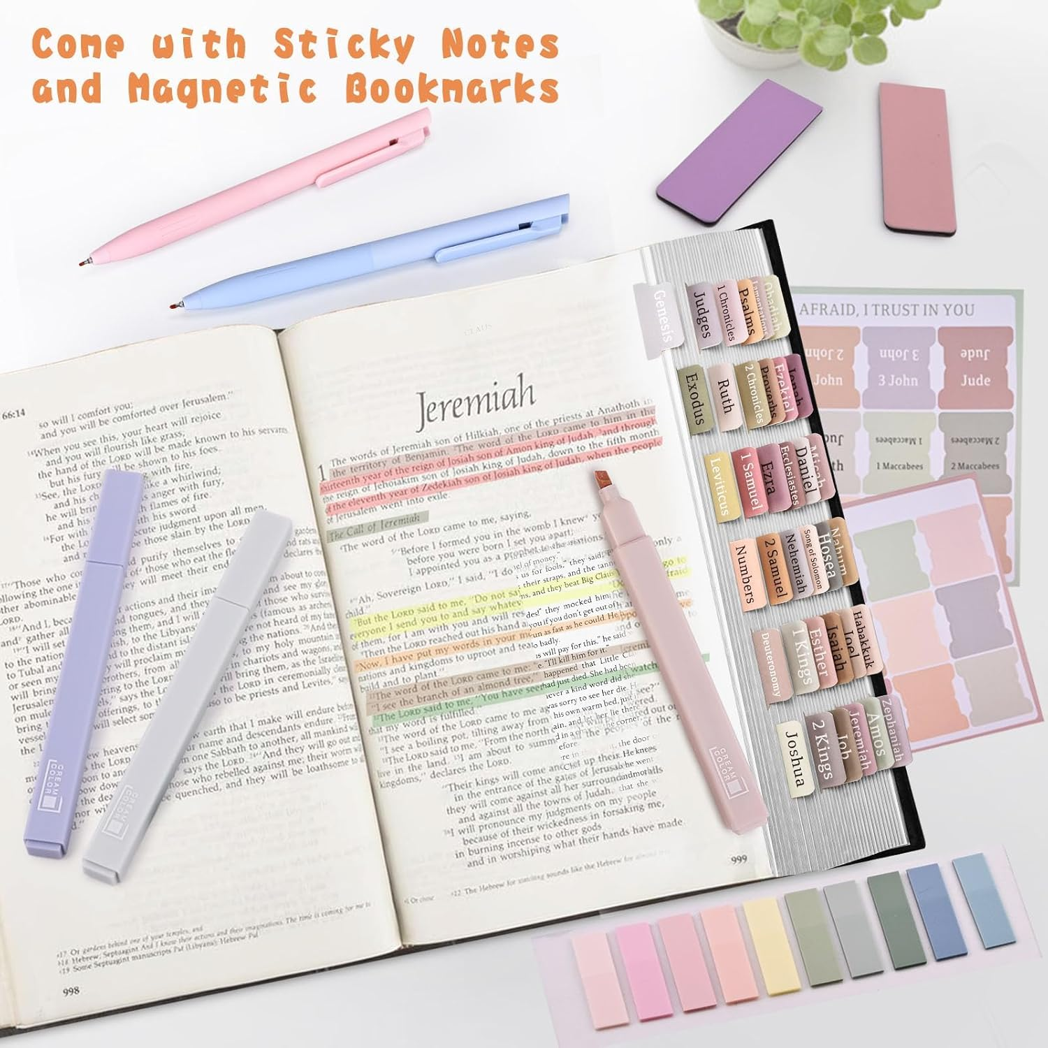 Bible Journaling Kit, Include 12 Bible Highlighters and 6 Pens No Bleed, 90 Laminated Bible Tabs, Magnetic Bookmarks, Sticky Notes, Bible Study Supplies Essentials Set for Women & Men image number 4