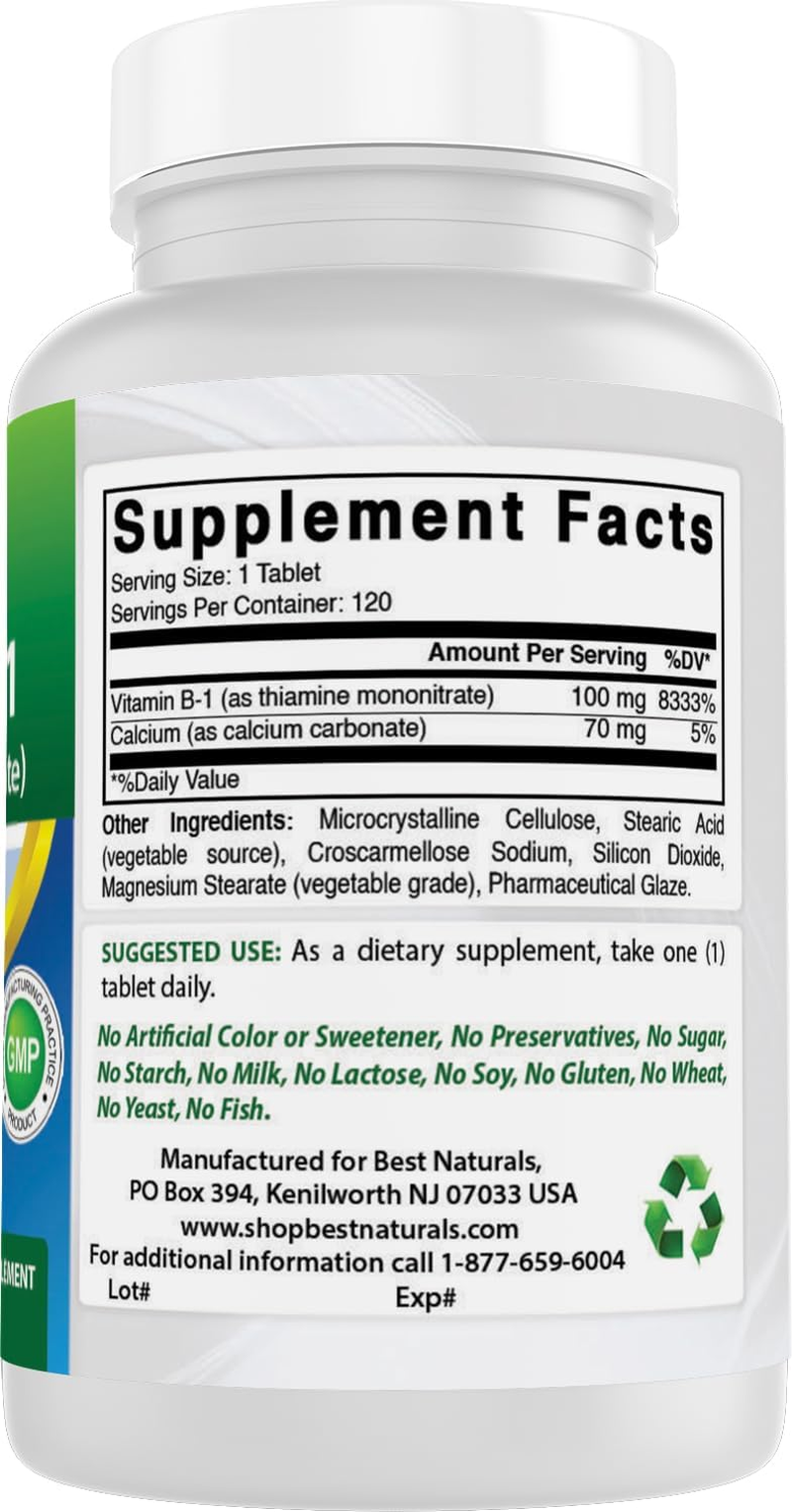 Best Naturals Vitamin B1 as Thiamine Mononitrate 100 Mg Tablets (120 Count (Pack of 3)) image number 3