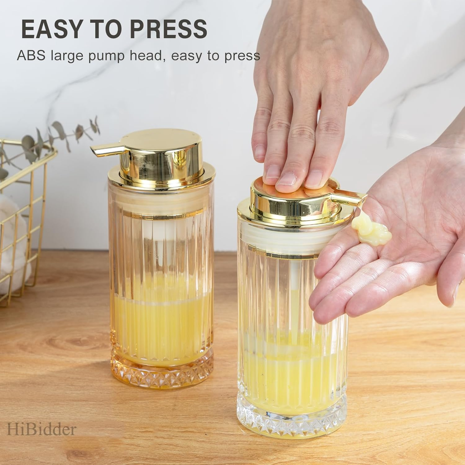 Glass Liquid Soap Dispenser with Gold Pump, Liquid Hand Soap Dispenser for Bathroom, Kitchen, Modern Home Decor （Liquid Type/Clear） B32-3-AU image number 3