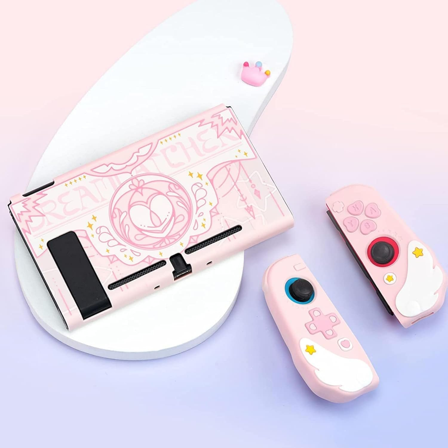 Geekshare Cute Soft Silicone Protective Case Compatible with Nintendo Switch Console and Joy Con- Shock-Absorption and Anti-Scratch Slim Cover Case with Ergonomic Design for Switch (Pink) image number 1