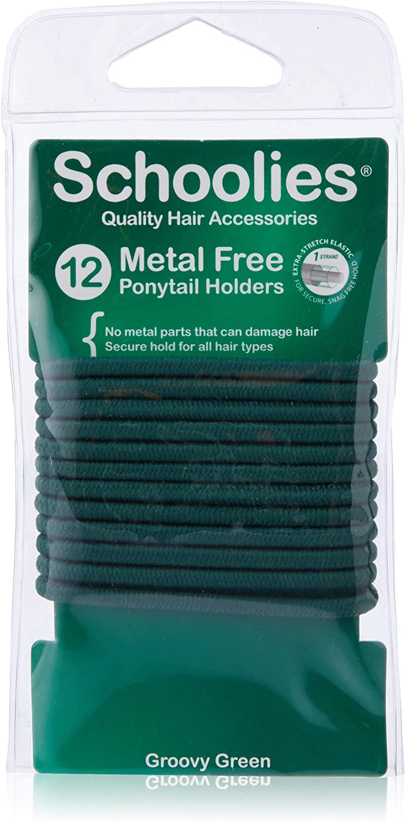 Schoolies Hair Accessories Metal Free Ponytail Holders 12 Pieces, Groovy Green