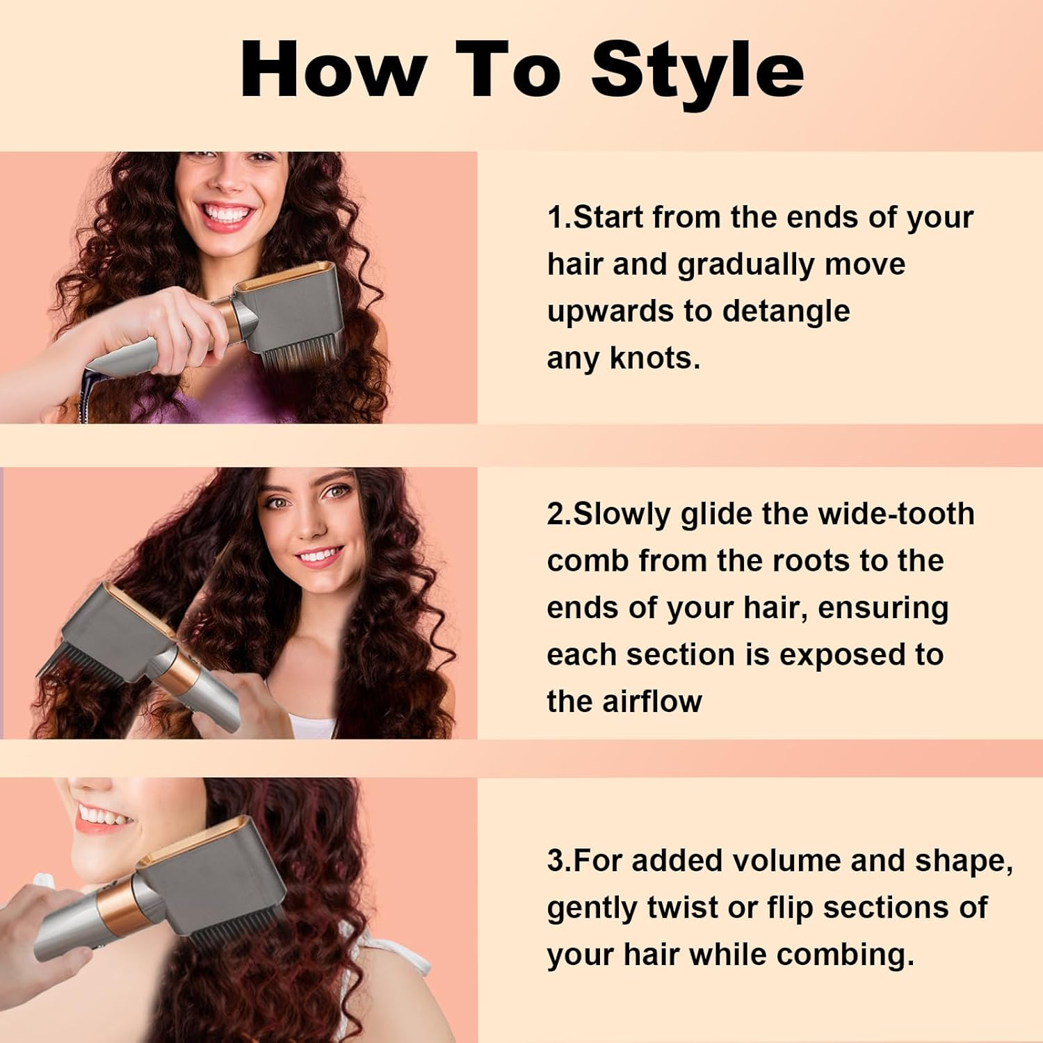 Wide-Tooth Comb Attachments for Dyson Airwrap Hs01/05,Pre-Styling Dryer Brush for Curly Coily Hair, Replacement Part for NO.971894-03