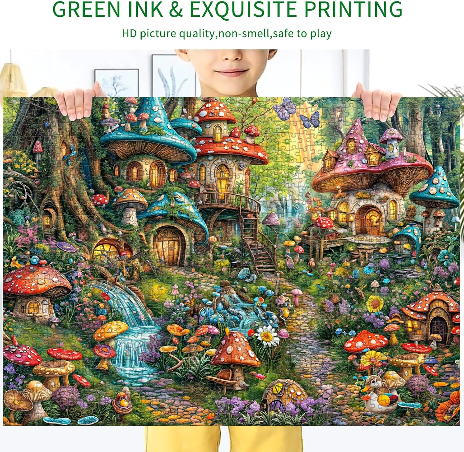 Jigsaw Puzzles for Adults 1000 Pieces, Interlock Perfectly Letter on Back No Dust, Home Decor Birthday Gift Toy for Men Women Elders Seniors, 1:1 Poster - Mushroom Garden image number 5