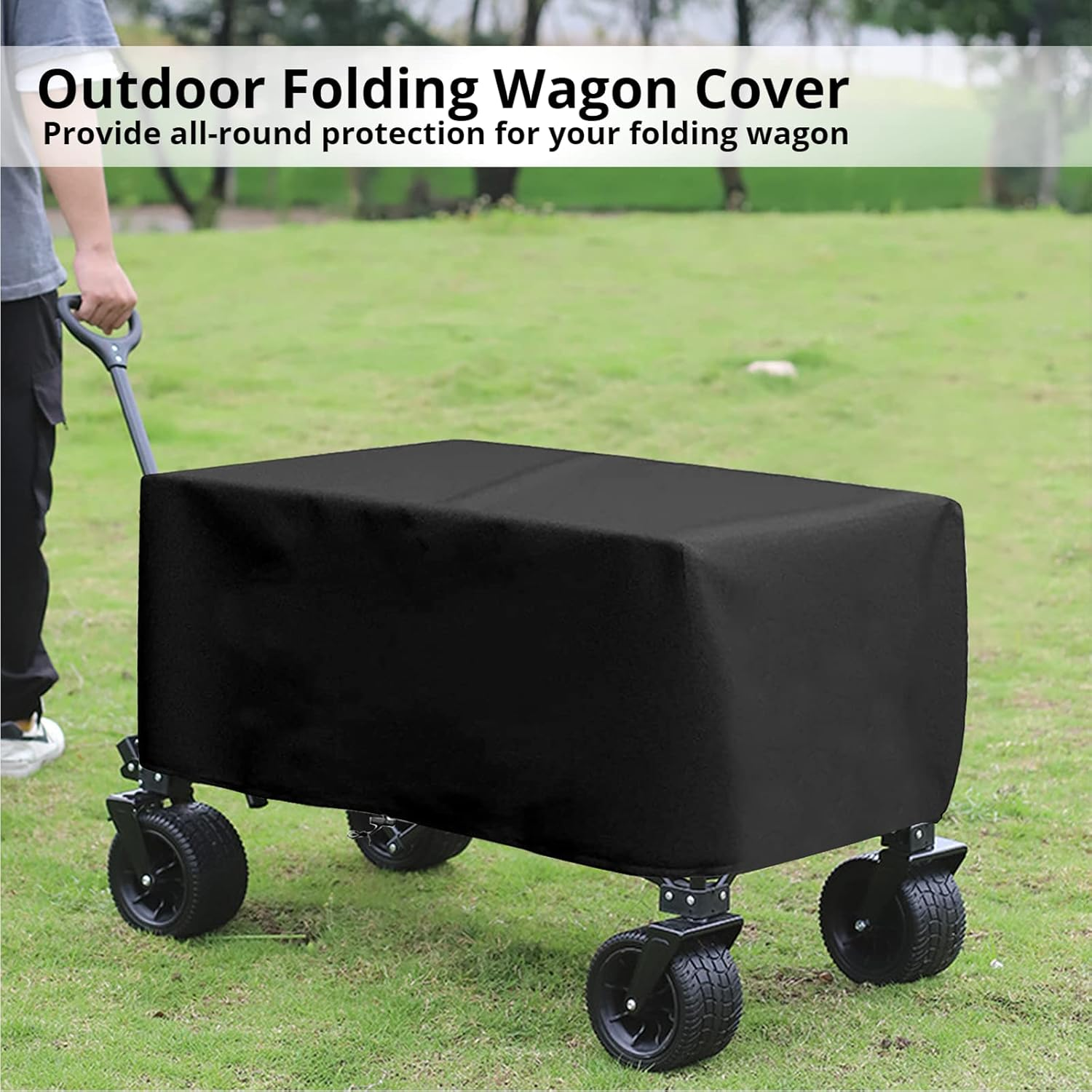 Outdoor Folding Wagon Cover 600D Oxford Cloth Protective Cover Waterproof Garden Wagon Cart Cover Heavy-Duty Dustproof Cover for Collapsible Wagon Carts (600D) image number 3
