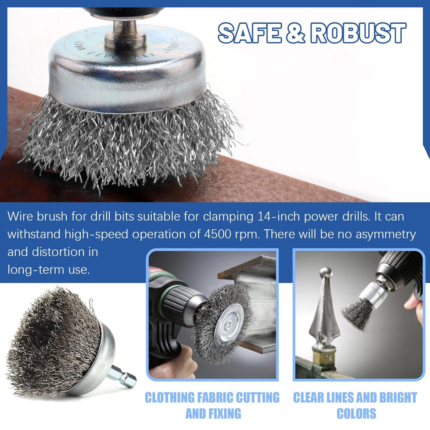 Glarks 10Pcs Wire Scratch Brush Set, Including 5Pcs Wire Wheel Cup Brushes, 3Pcs Brass/Nylon/Stainless Steel Brushes with Wood Handle Curved Grip, 2Pcs Stainless and Carbon Steel Wire Brush image number 4