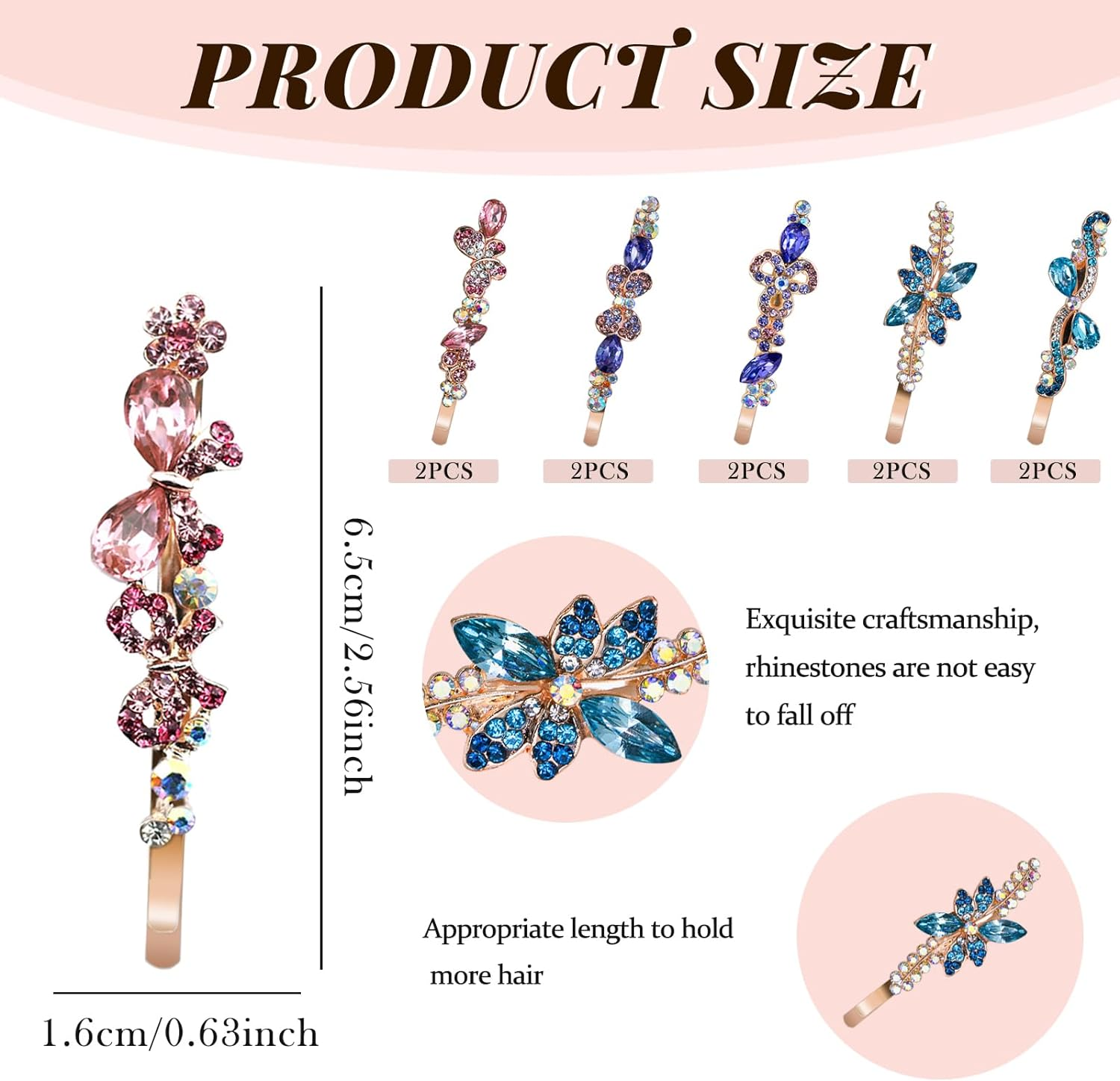 12 Pcs Vintage Crystal Hair Pins Bobby Pins Decorative Hair Pins Fancy Hair Clip for Women Girls 3 Colors 6 Styles Rhinestone Hair Pins. (12Pcs) image number 4