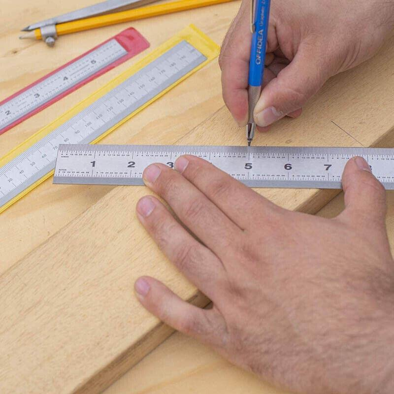 1/2 X 10Cm 15Cm 20Cm Double Sided Stainless Steel Metal Ruler Rule Precision, Durable, Professional Measuring Tool with 1Mm Graduation image number 2