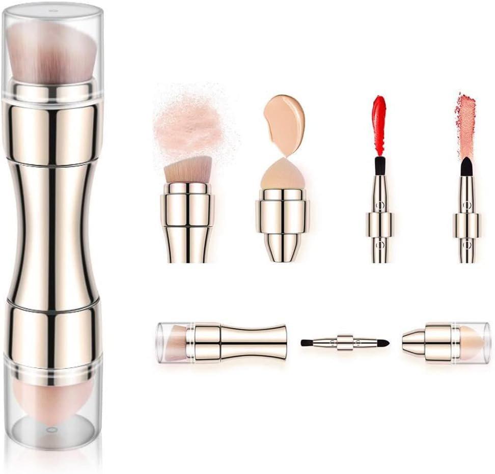 Bling Toman 4 in 1 Makeup Brush, Eyeshadow Eye Lip Face Concealing Blush Foundation Brush All in One Retractable Travel Size Makeup Brush Set (Rose Gold Brush)