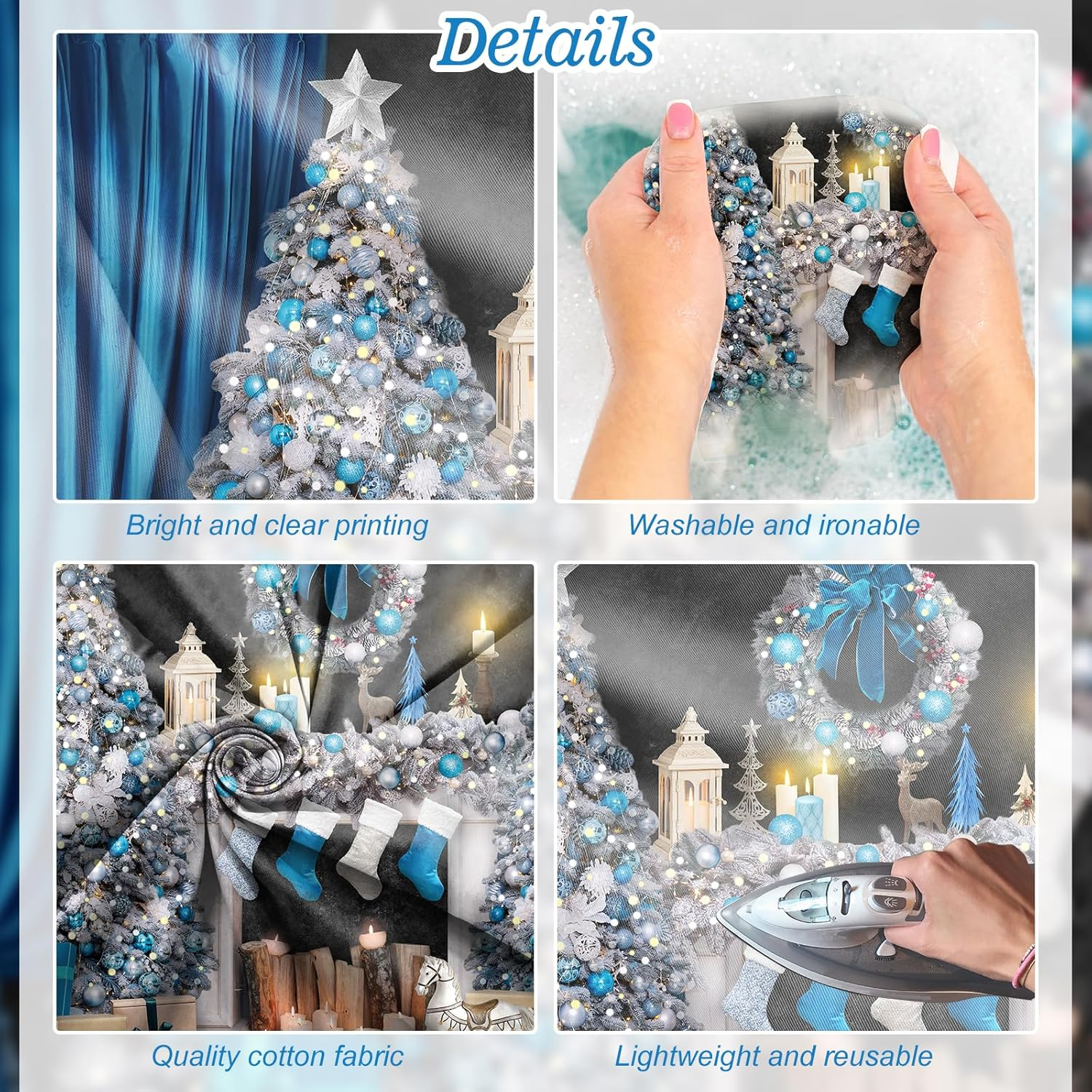 Avezano 10X7Ft Christmas Fireplace Backdrop Blue Christmas Tree Background for Photography Vintage Xmas Night Photobooth Party Decoration image number 3