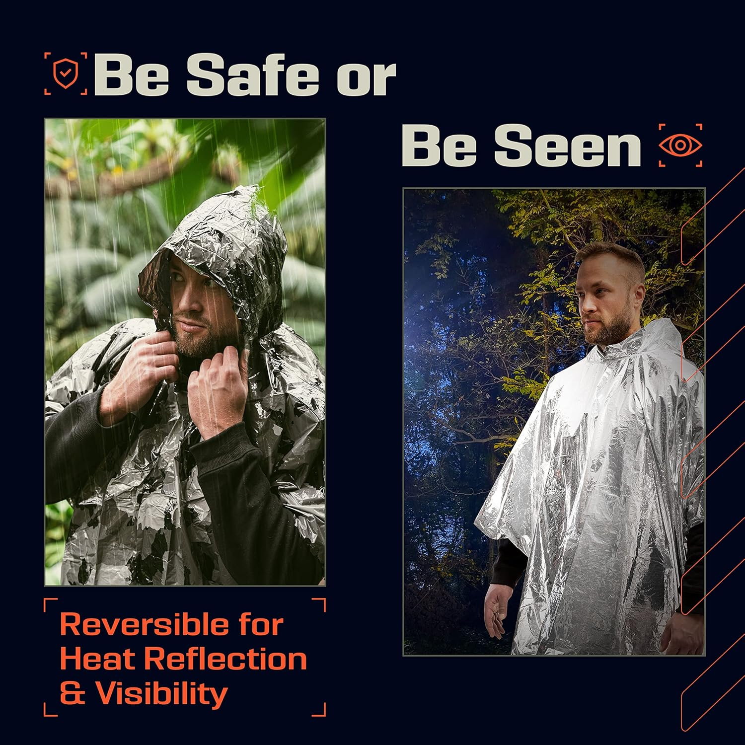 PREPARED4X Emergency Rain Poncho with Mylar Blanket Liner - Survival Blankets for Car - Heavy Duty, Waterproof Camping Gear, Tactical Prepper Supplies&ndash; image number 4