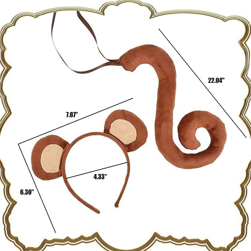 Jevenis Monkey Costume Kids Monkey Ears Monkey Headband Tail Monkey Costume Accessories Halloween Dress up Costume