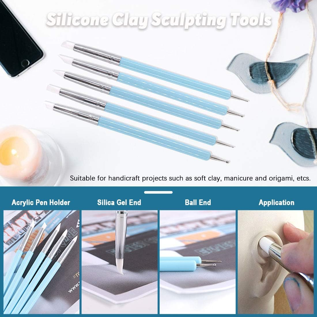 Keadic 24Pcs Polymer Modeling Clay Sculpting Tools Set, Dual-Ended Ball Stylus Dotting Tools, Silicone Clay Sculpting Tools for Cake Fondant Decoration and Nail Art, Pottery Clay Craft image number 2