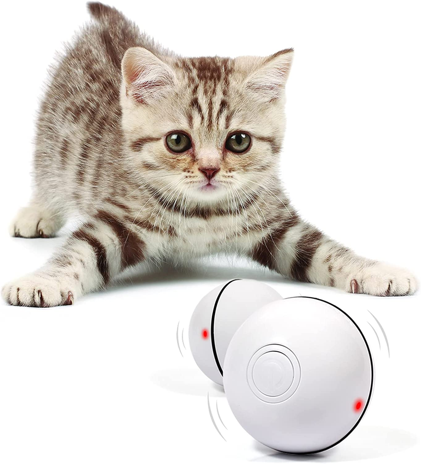 YOFUN Smart Interactive Cat Toy - Newest Version 360 Degree Self Rotating Ball, USB Rechargeable Pet Toy, Build-In Spinning Led Light, Stimulate Hunting Instinct for Your Kitty (White) image number 1