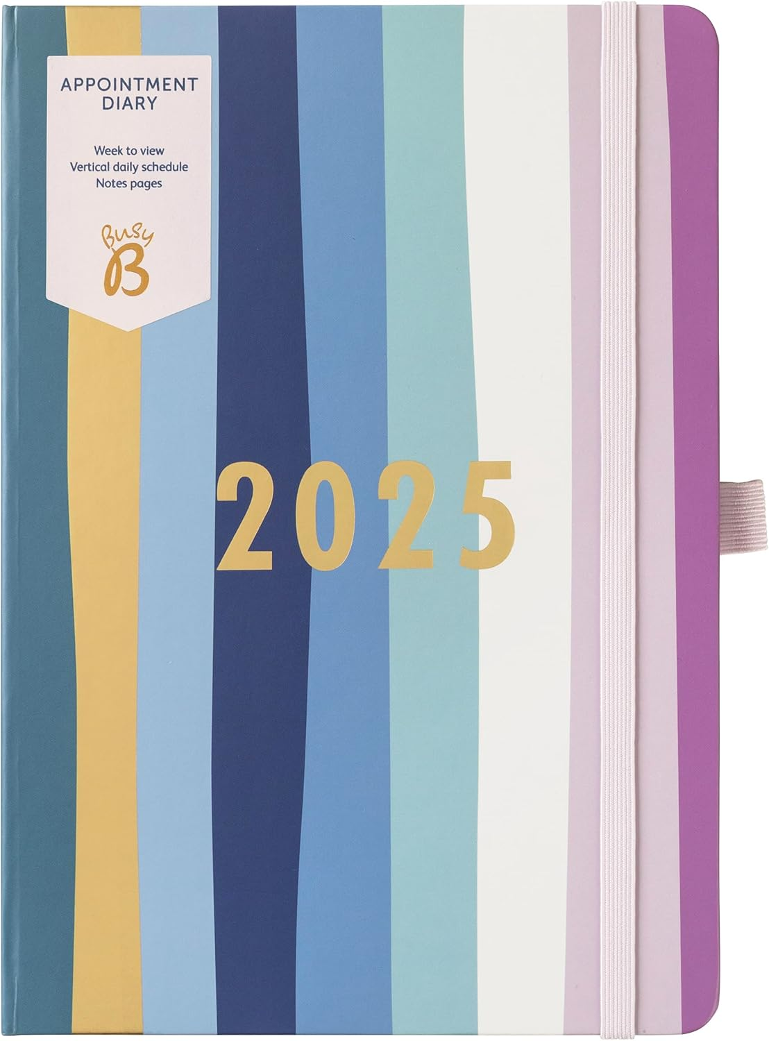 Busy B Appointment Weekly Planner Diary 2025 - Multicoloured Striped Faux Leather Cover &ndash; Manage a Busy Schedule with Week-To-View, Vertical Daily Schedules, Notes Pages & Elastic Closure Band image number 4