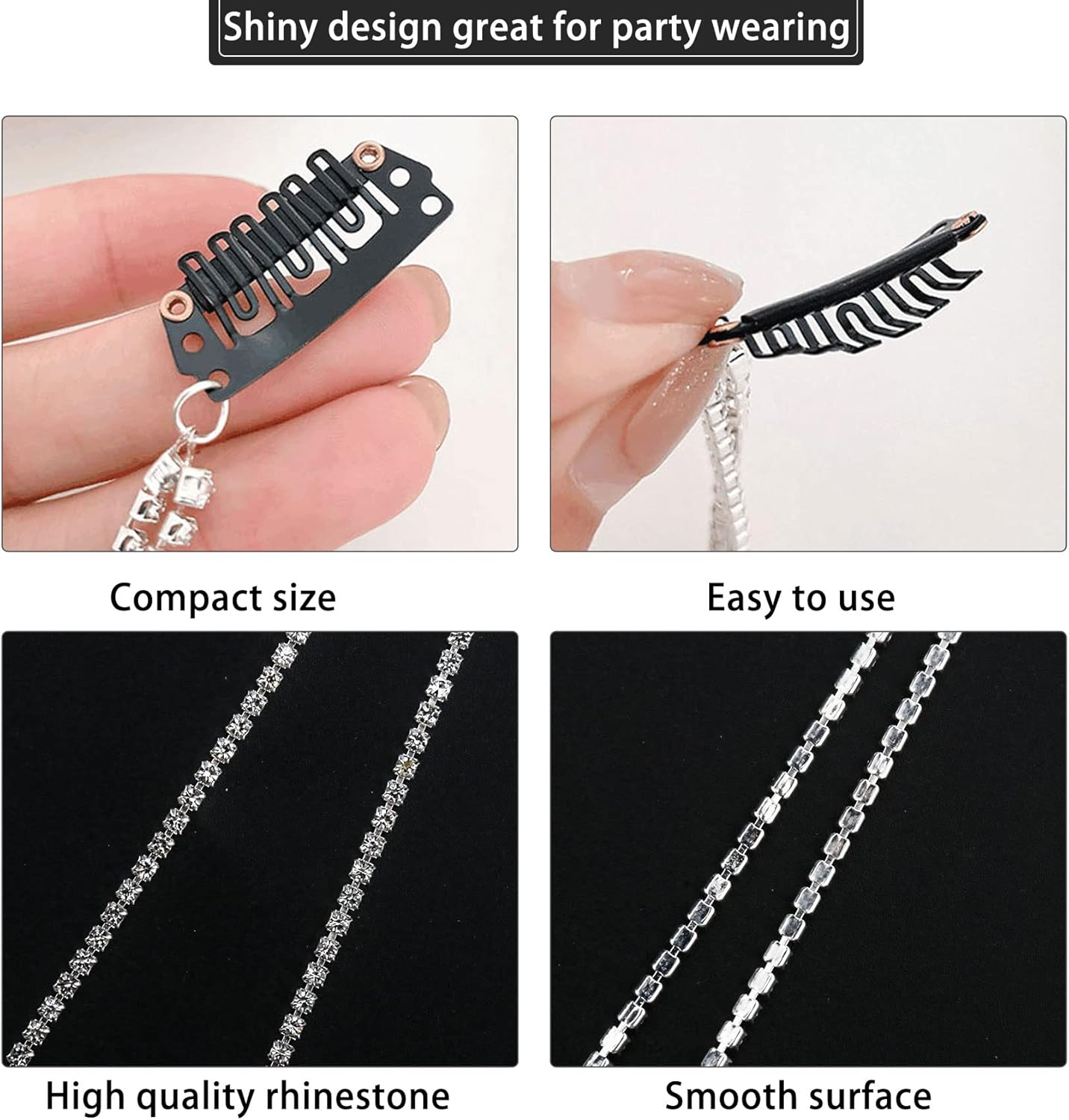 8 Pieces Long Rhinestone Hair Chains,Punk Tassel Hair Clips Bling Crystal Hair Extension 20 Inch Head Chain Silver Decorative Hair Clip Hairpin for Women and Girls Nightclub Party Daily Headwear image number 2