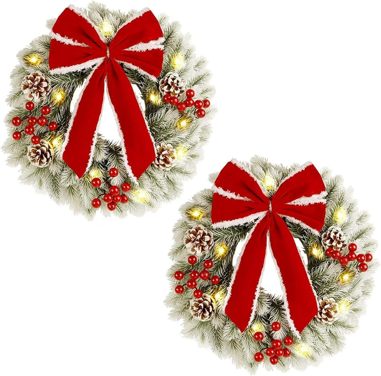 Christmas Wreath,Large Artificial Christmas Wreaths for Front Door,Xmas Wreaths with Bow Ribbon, Christmas Decor Winter Garlands Wreath for Outdoor Indoor Window Porch (E) image number 6