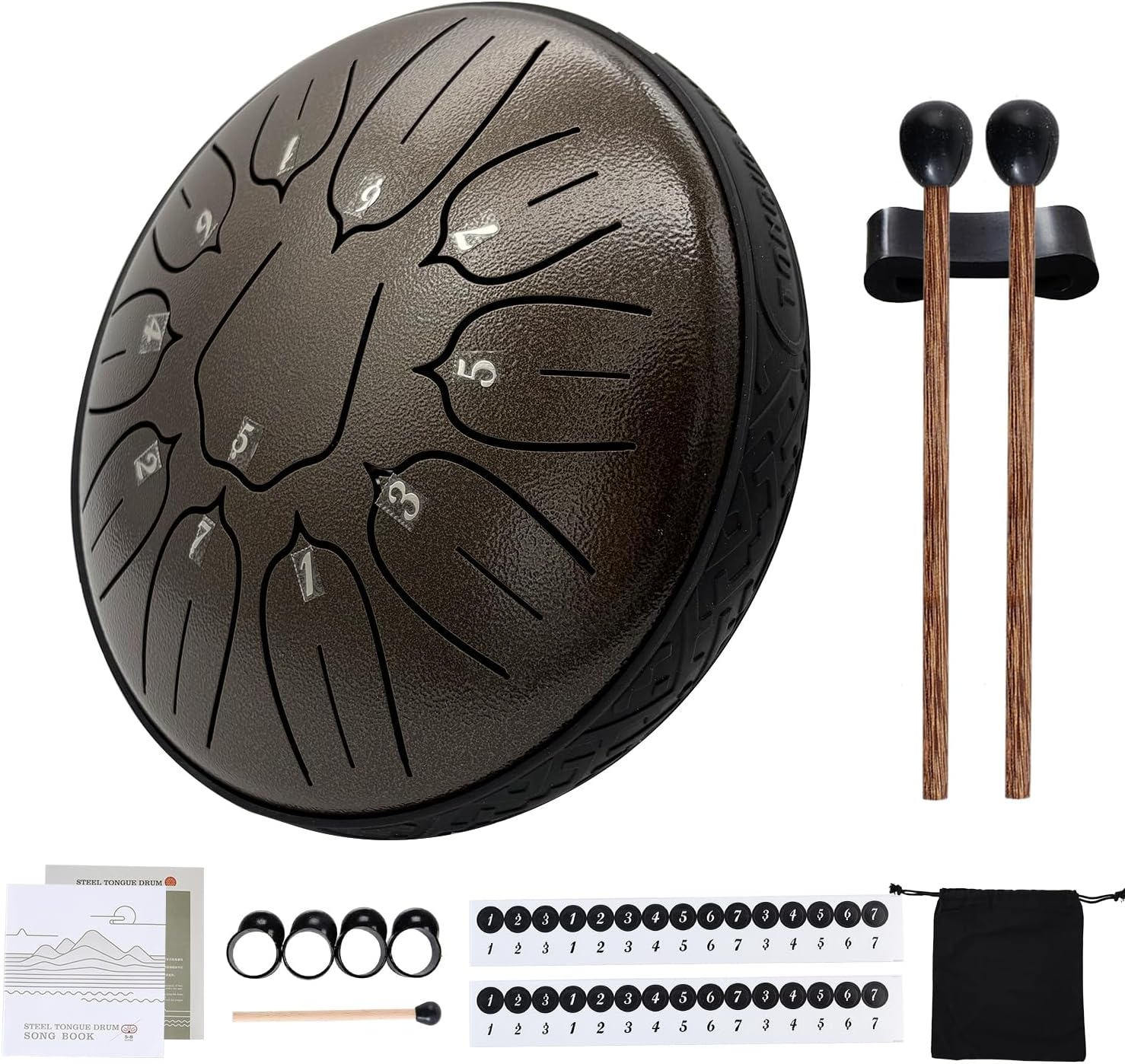 Yahpetes Steel Tongue Drum Musical Percussion Instrument Metal Rain Drum for outside 3 Inch 6 Notes C-Key for Meditation Yoga Education Percussion with Bag, Music Book, Mallets (3"6 Tone, Silver)