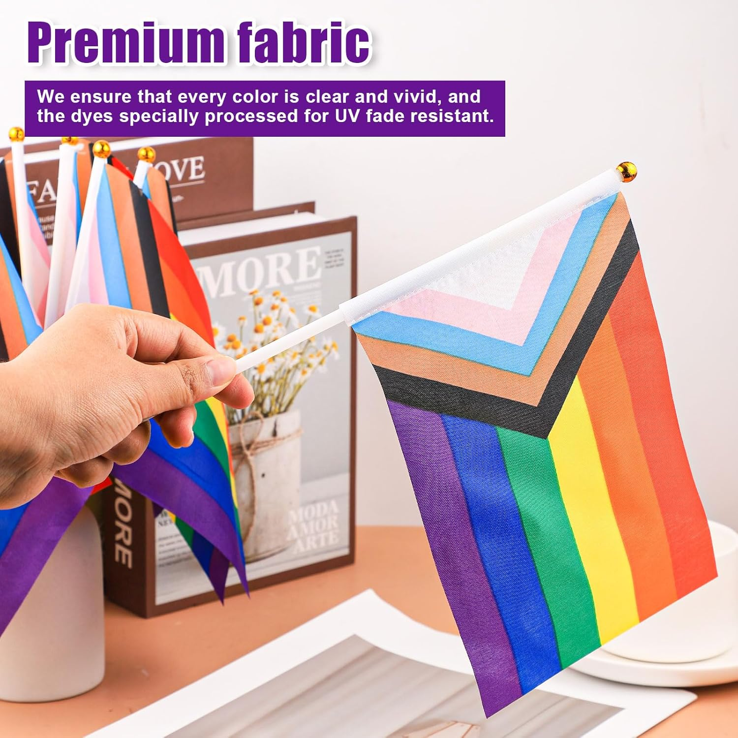 50Pcs Rainbow Pride Flags, 5X8 Inch Rainbow Handheld Flags Progress Pride Flag LGBT Flag American Rainbow Flag for Indoor Outdoor Parade Gay Pride Party Decorations