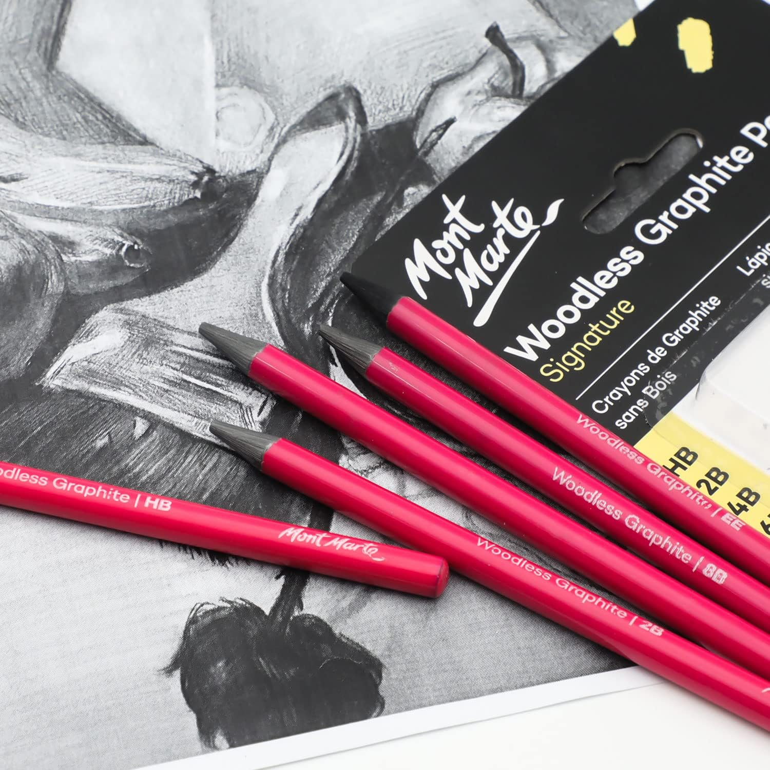 Mont Marte Woodless Graphite Pencils 6 Piece (HB, 2B, 4B, 6B, 8B and EE), Suitable for Sketching, Drawing and Shading