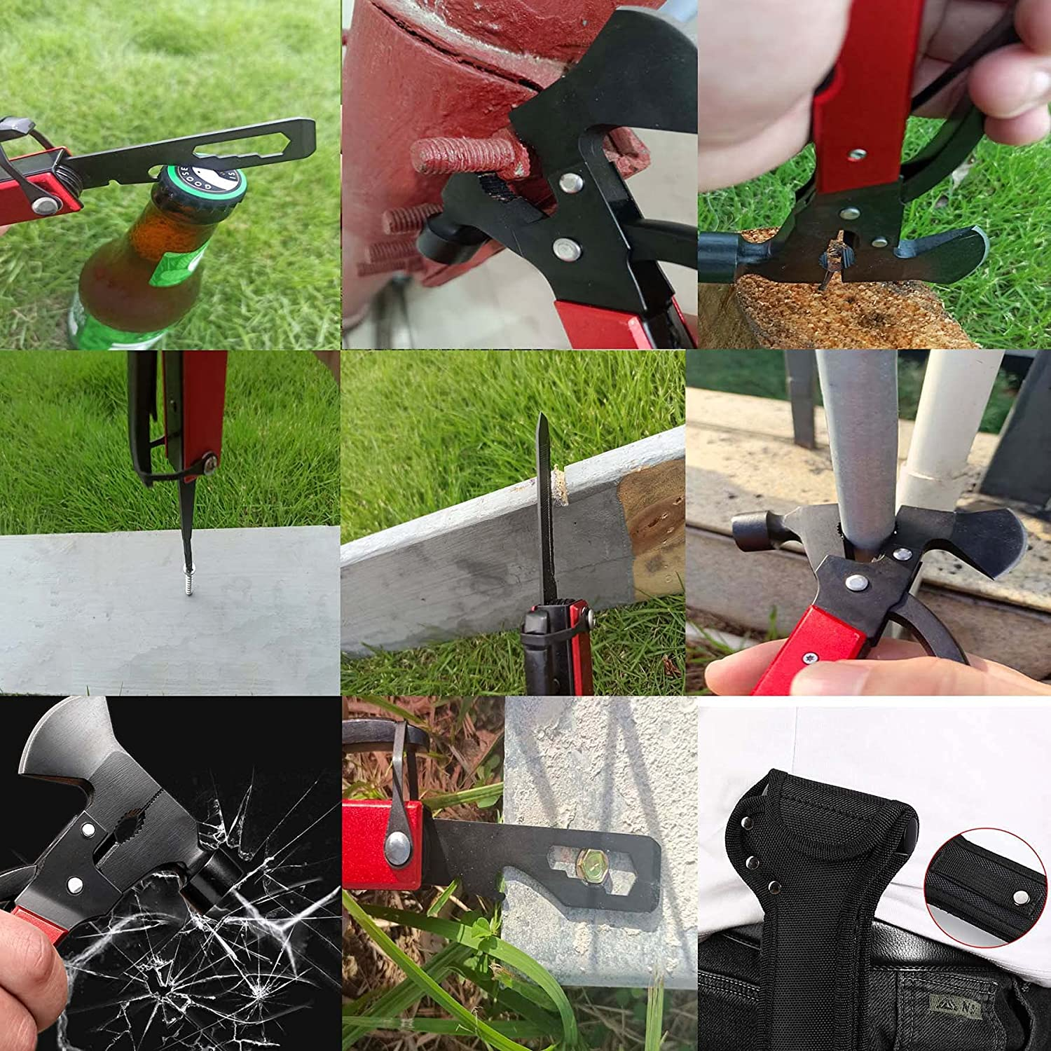 Camping Accessories Multitool - 16 in 1 Survival Knife Gear Axe Hammer Multi Tool, Gifts for Men Dad Husband Boyfriend Fathers Day Birthday Christmas, Cool Gadgets for Hunting Hiking Durable Sheath image number 5