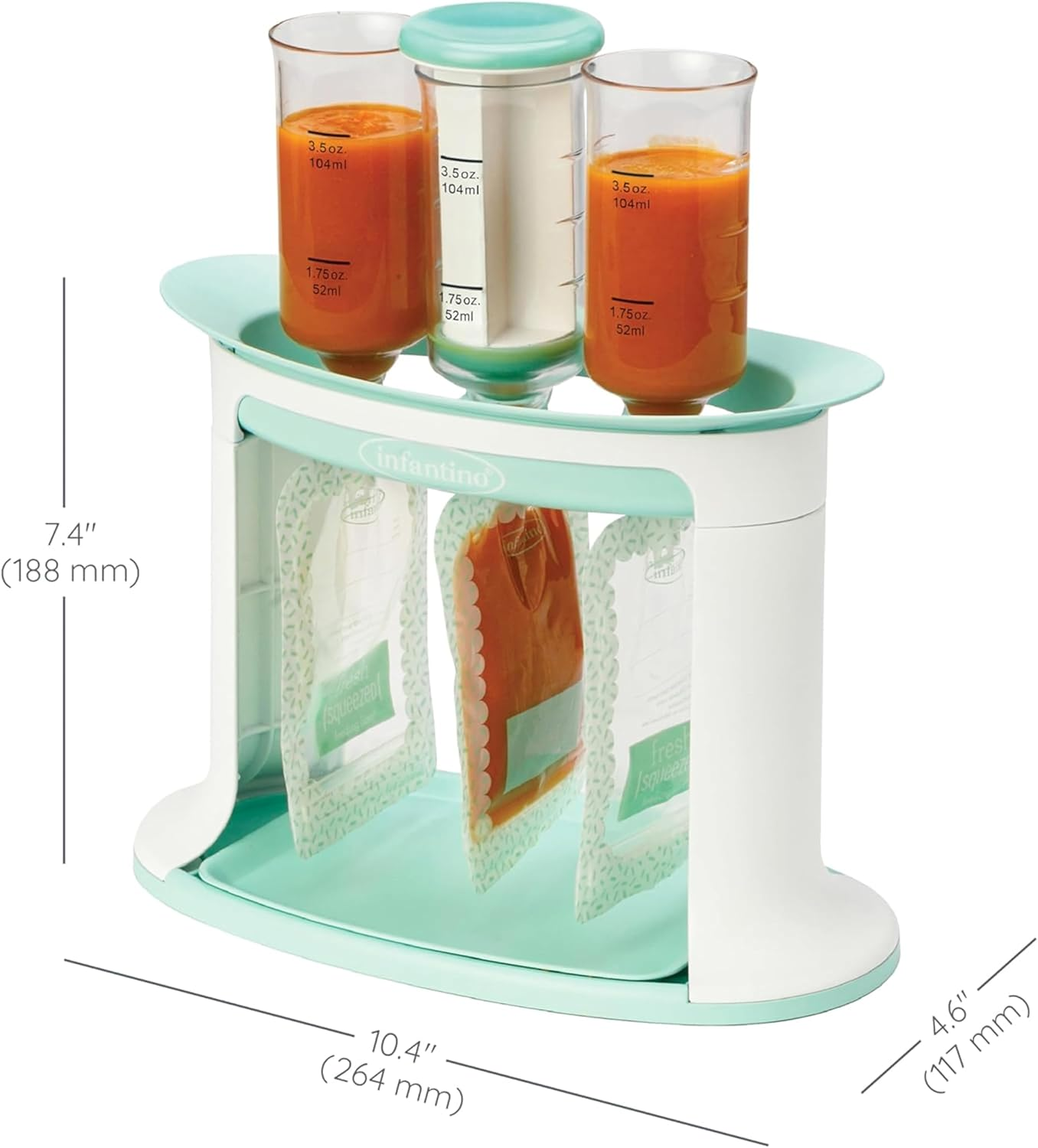 Infantino Squeeze Station, Baby Food Maker & Pouch Filler, Fill 3 Reusable Pouches at Once, Easy to Use, Dishwasher Safe, Homemade Baby Food Prep Essential, Teal image number 4