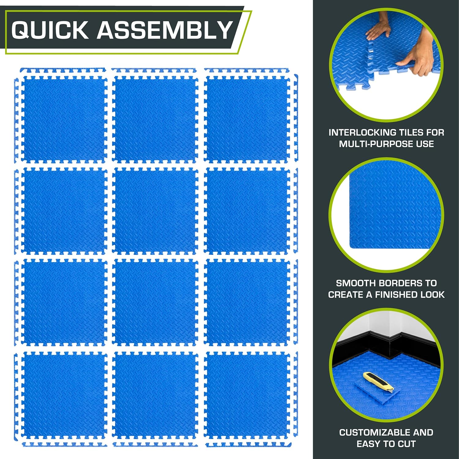 Prosourcefit Puzzle Exercise Mat &frac12; In, EVA Interlocking Foam Floor Tiles for Home Gym, Mat for Home Workout Equipment, Floor Padding for Kids, Blue, 24 in X 24 in X &frac12; In, 48 Sq Ft - 12 Tiles image number 4