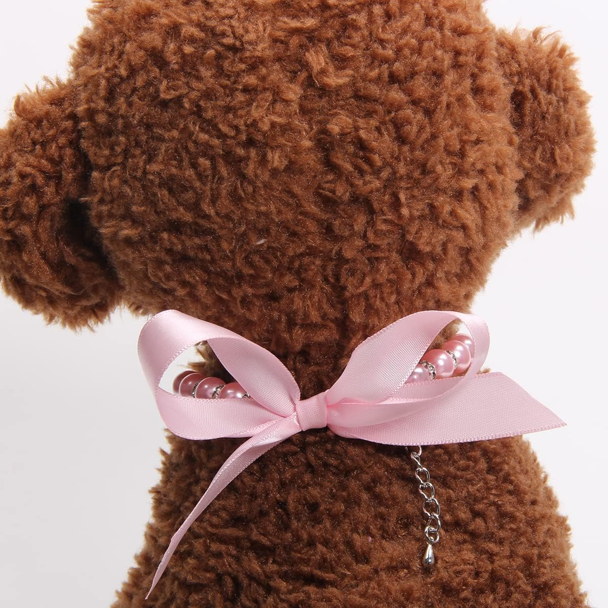 Dog Cat Pearls Collar with Bling Accessories and Ribbon Bow Pet Puppy for Dogs Cats (Pink, M（25-30Cm）) image number 1
