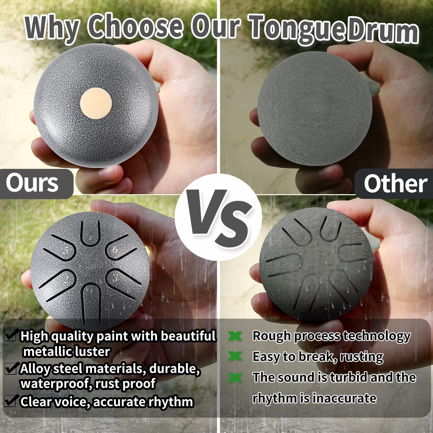 Yahpetes Steel Tongue Drum Musical Percussion Instrument Metal Rain Drum for outside 3 Inch 6 Notes C-Key for Meditation Yoga Education Percussion with Bag, Music Book, Mallets (3"6 Tone, Silver) image number 5