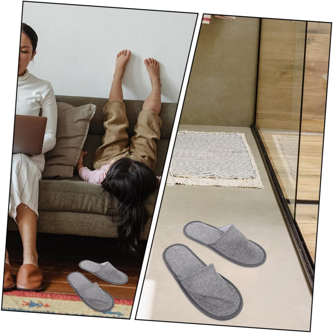 Outanaya Cotton Linen Unisex Folding Slippers 5 Pairs Portable Travel and Home Spa Shoes Grey Foldable Non-Disposable Hotel Slippers image number 6