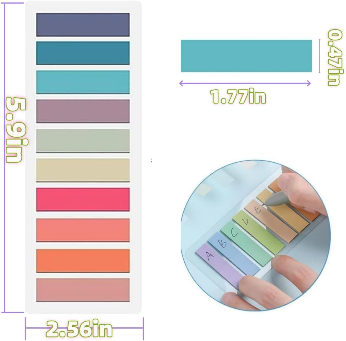 1200Pcs Book Tabs,Sticky Tabs for Annotating Books,Notebook Page Markers,Multi-Color Writable and Repositionable Book Flag Strips for Office,School,Home image number 4