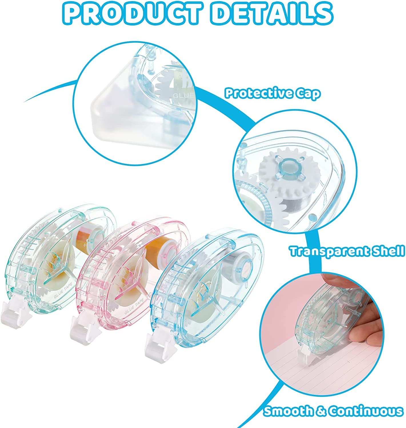 Glue Tape Roller Craft Tape Adhesive Tape, 6Pcs Craft Double Sided Adhesive Tape Scrapbook Runner Tape Roller