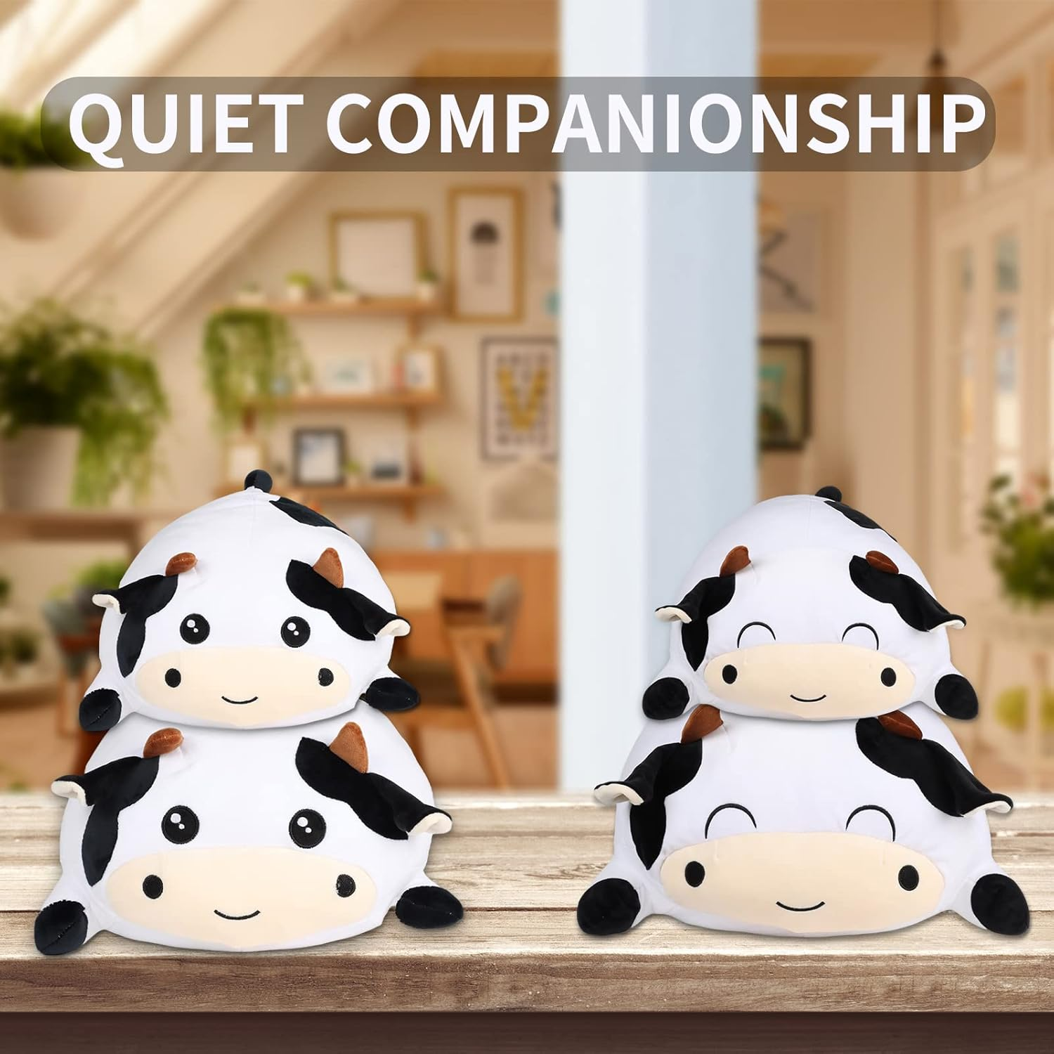 Cow Stuffed Animals Plush Throw Pillow, 13.7" Cute Super Soft Plushies Body Pillow, Kawaii Squishy Cow Plush Toy for Kids Children Xmas Birthday Gifts (Smiling Eyes) image number 4