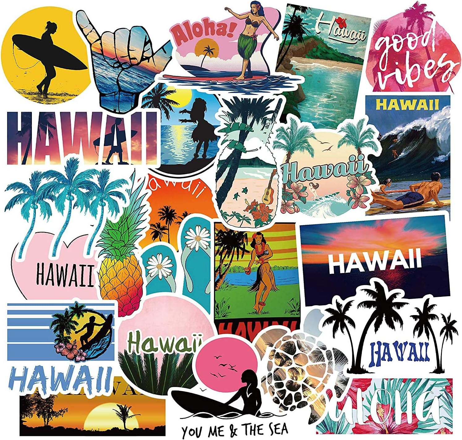 50 Pcs Cute Hawaii Surfing Waterproof Laptop Stickers, Car Vinyl Decals Anti-Sunlight for Water Bottle Bumper Motorcycle Skateboard Luggage image number 4