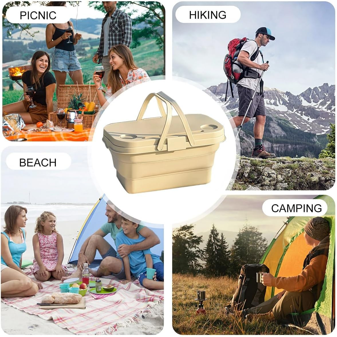 Collapsible Picnic Basket, Portable Large Capacity Picnic Basket, Foldable Picnic Bin with Lid Table, Multi-Functional and Water-Proof Storage Basket with Lid for Camping, Outdoor, Fishing image number 1